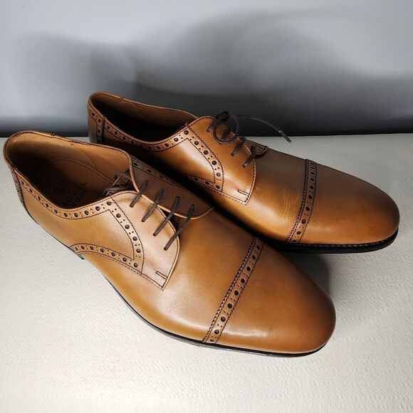 Moral Code Shoes Mens 12 Oak Brown Leather Newton Cap Toe Dress Casual Derby - Picture 2 of 5